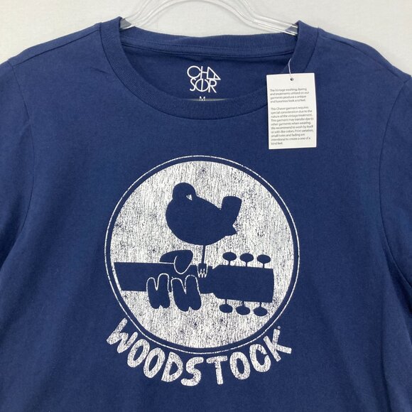 New Chaser Medium Navy Woodstock Bird On Guitar Crew Neck Short Sleeve Tee - Picture 3 of 8